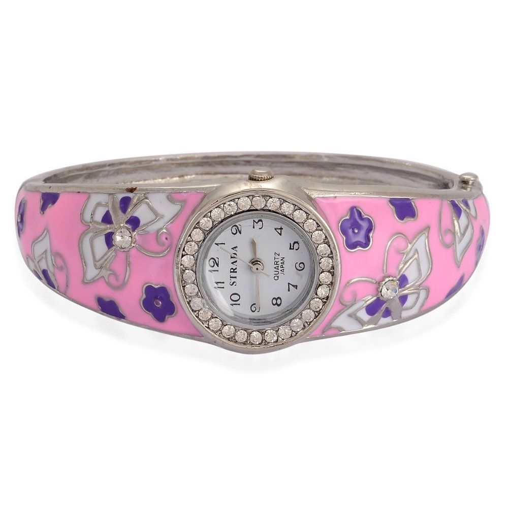 STRADA Austrian Crystal Bangle Watch Pink